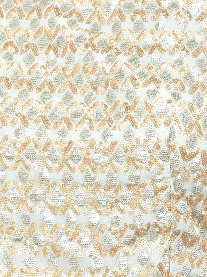 Neerus Aqua & Yellow Embellished Top & Palazzo Set With Shrug