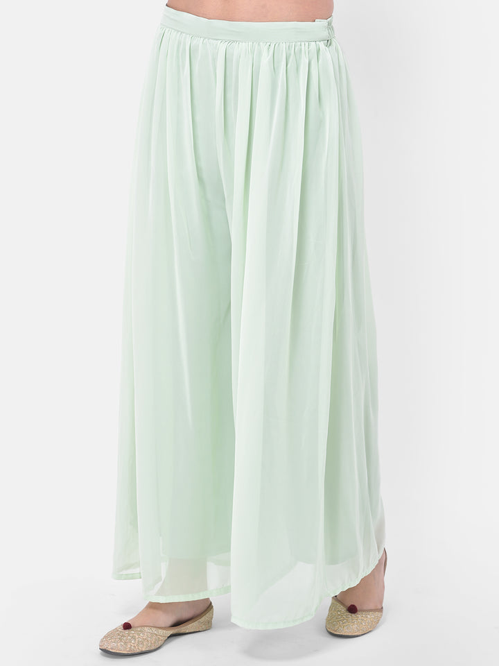 Neerus Aqua & Yellow Embellished Top & Palazzo Set With Shrug