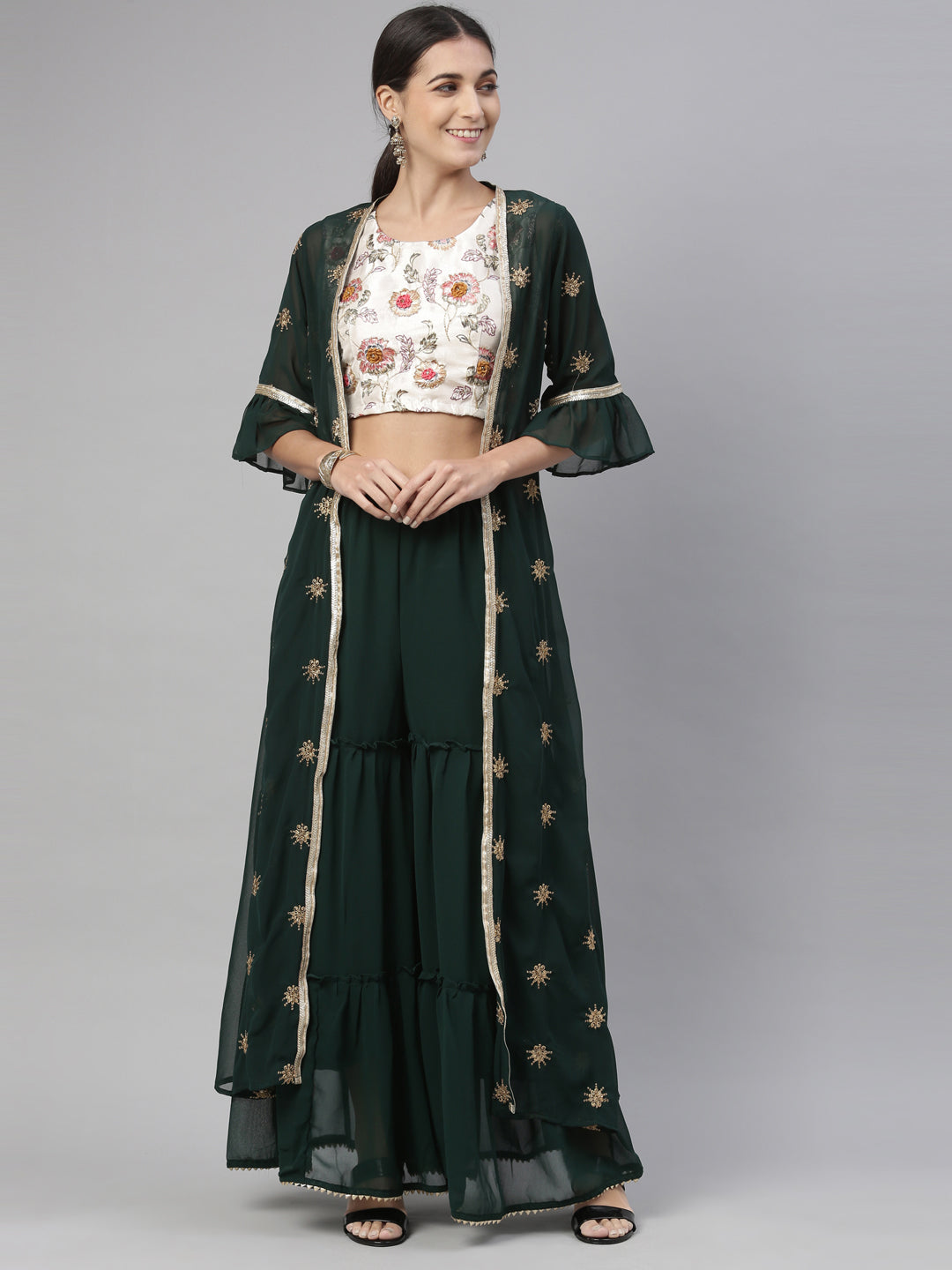 Neerus Green Georgette Embellished Suit Set - detail view 7