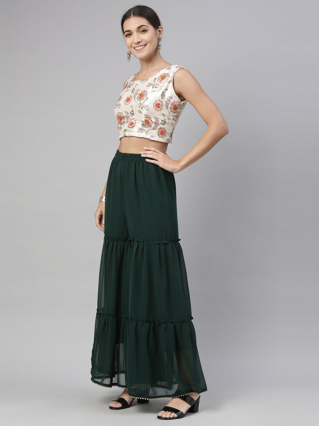 Neeru'S BOTTLE GREEN color, GEORGETTE fabric Suit Set