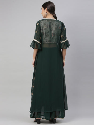 Neeru'S BOTTLE GREEN color, GEORGETTE fabric Suit Set