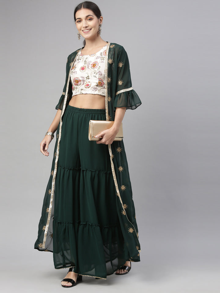 Neerus Green Georgette Embellished Suit Set - detail view 5