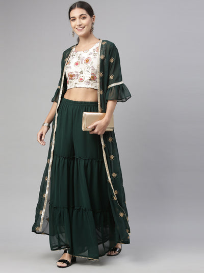 Neeru'S BOTTLE GREEN color, GEORGETTE fabric Suit Set