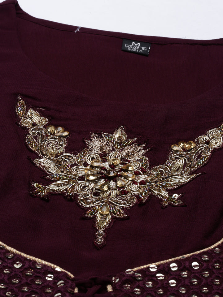 Neerus Maroon georgette anarkali suit set - detail view 5