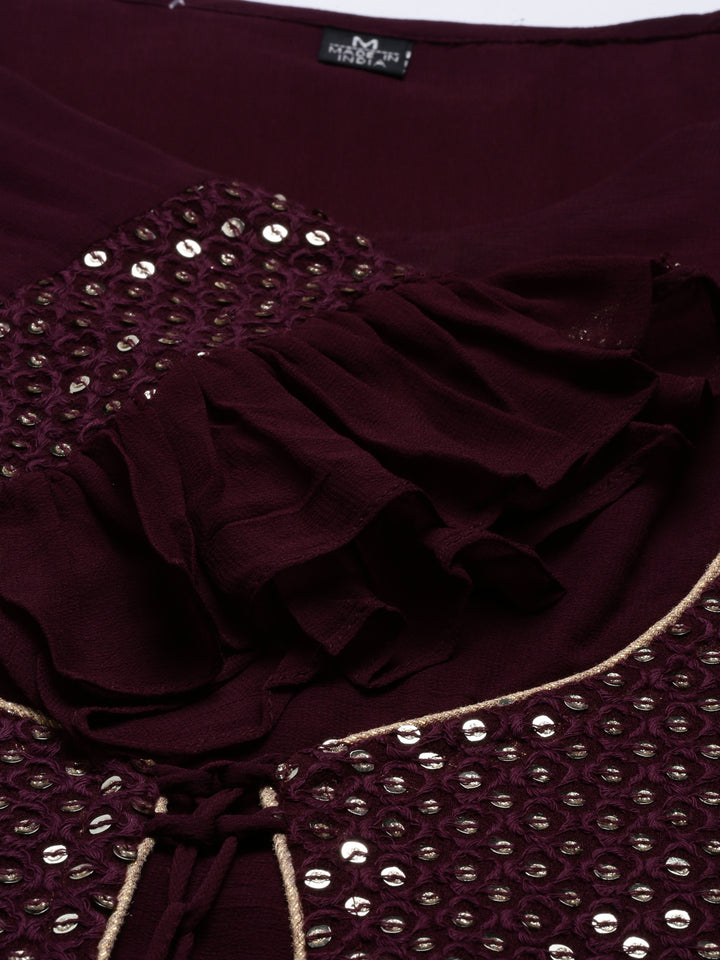 Neerus Maroon georgette anarkali suit set - detail view 6