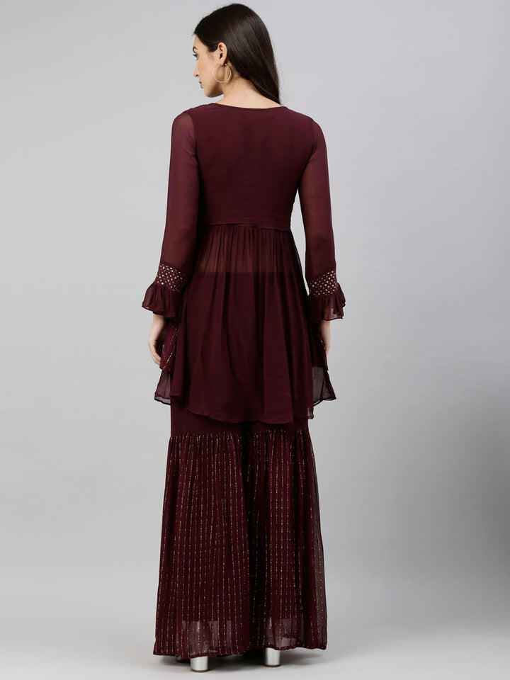 Neerus Maroon georgette anarkali suit set - detail view 1