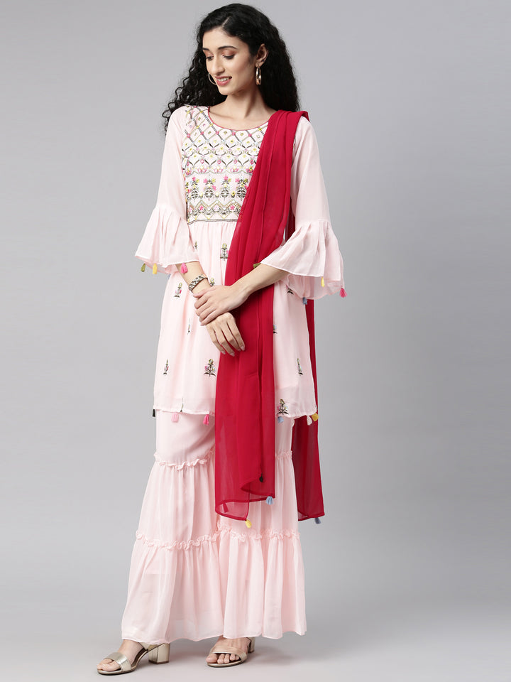 Neerus Pink Color Georgette Fabric Kurta Set