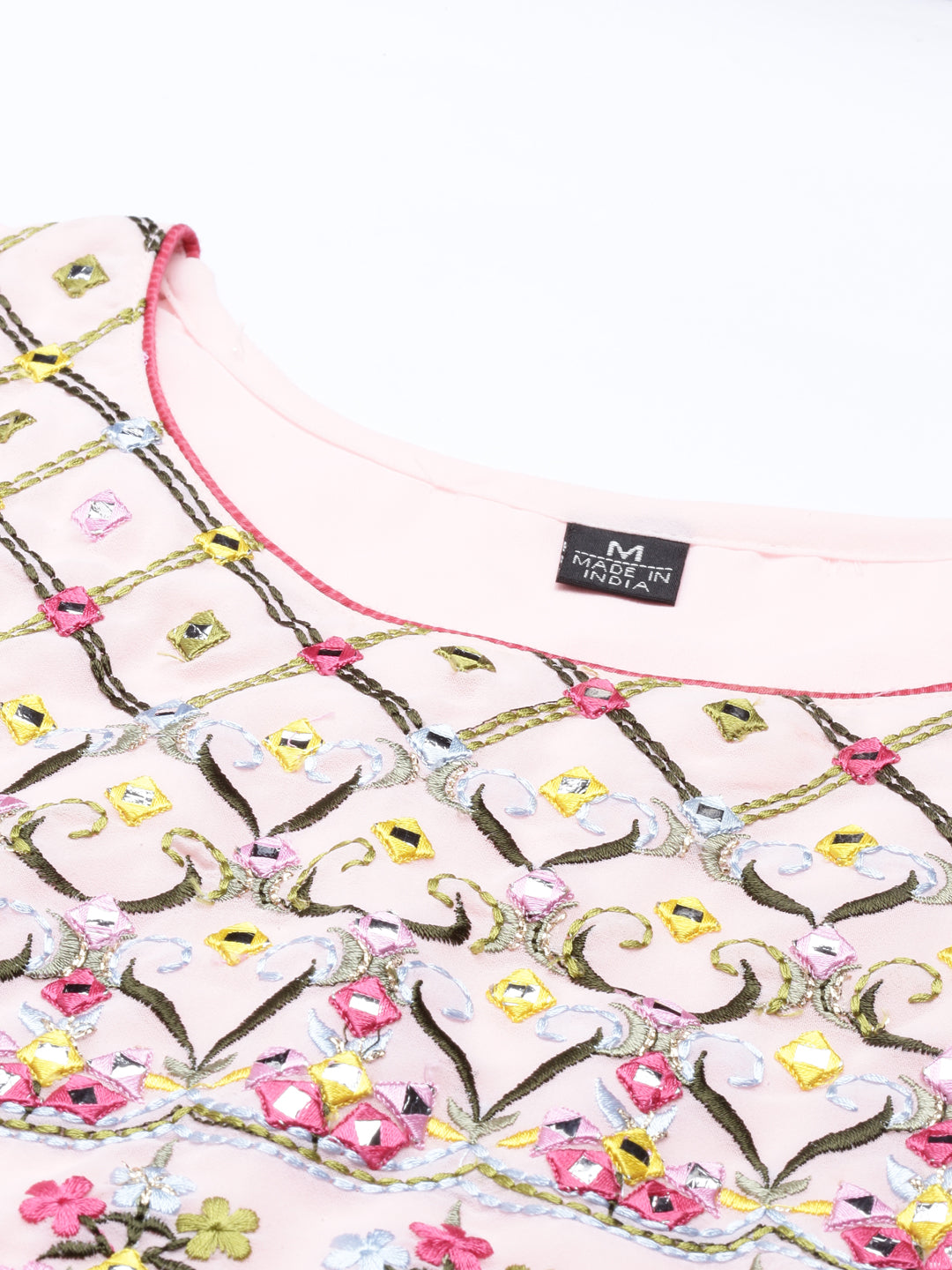 Neerus Pink Color Georgette Fabric Kurta Set