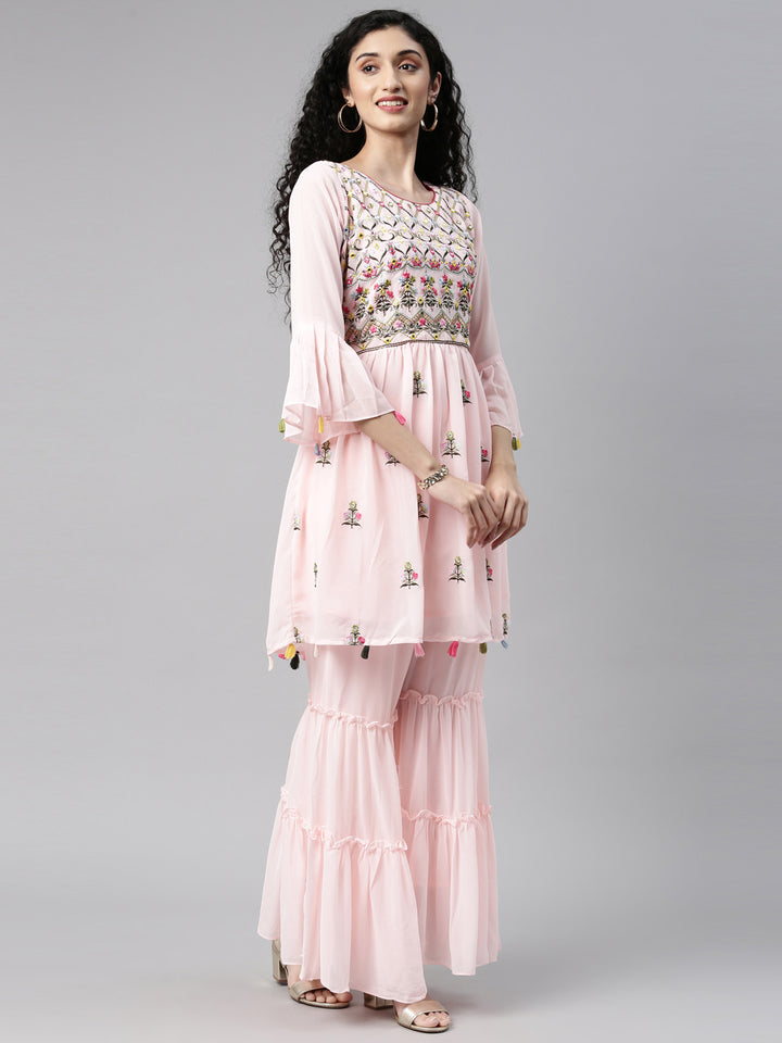 Neerus Pink Color Georgette Fabric Kurta Set
