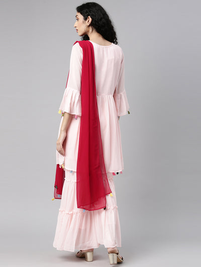 Neeru'S pink color, georgette fabric kurta set