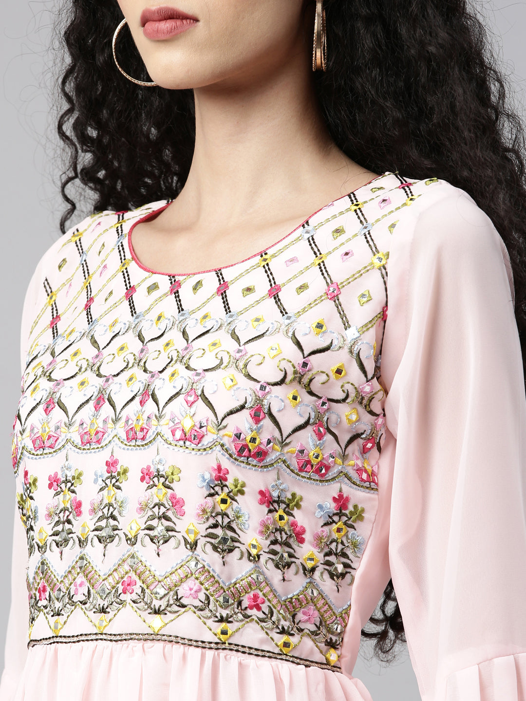 Neerus Pink Color Georgette Fabric Kurta Set