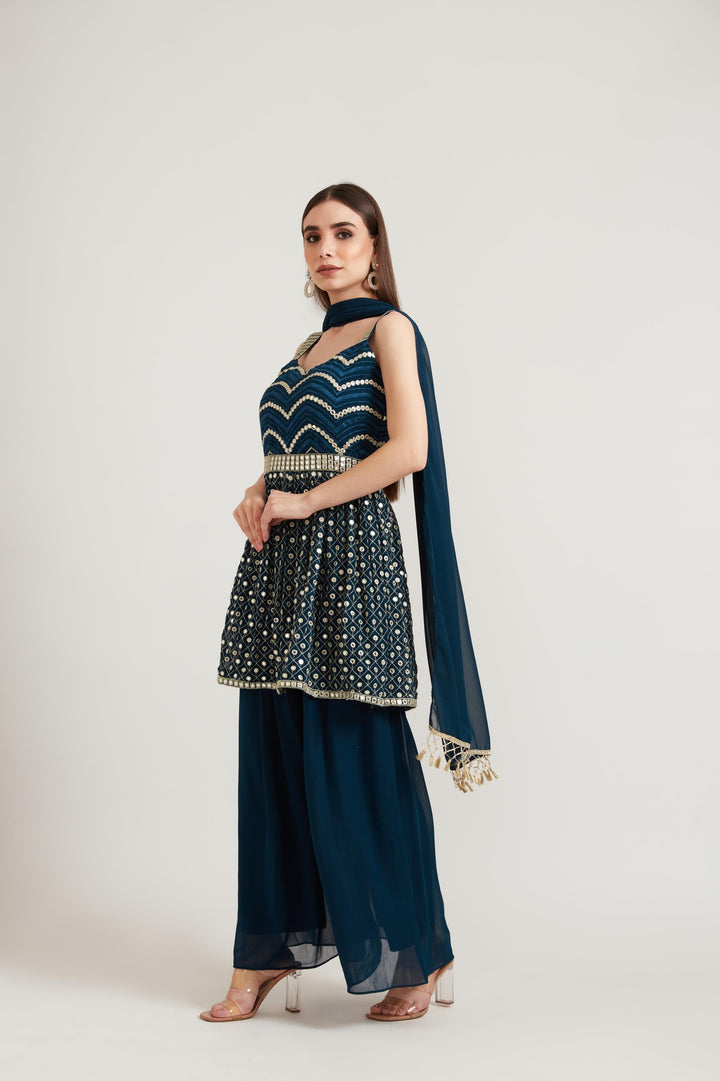 Neerus Blue Georgette Embroidered Anarkali Kurta Set - detail view 1