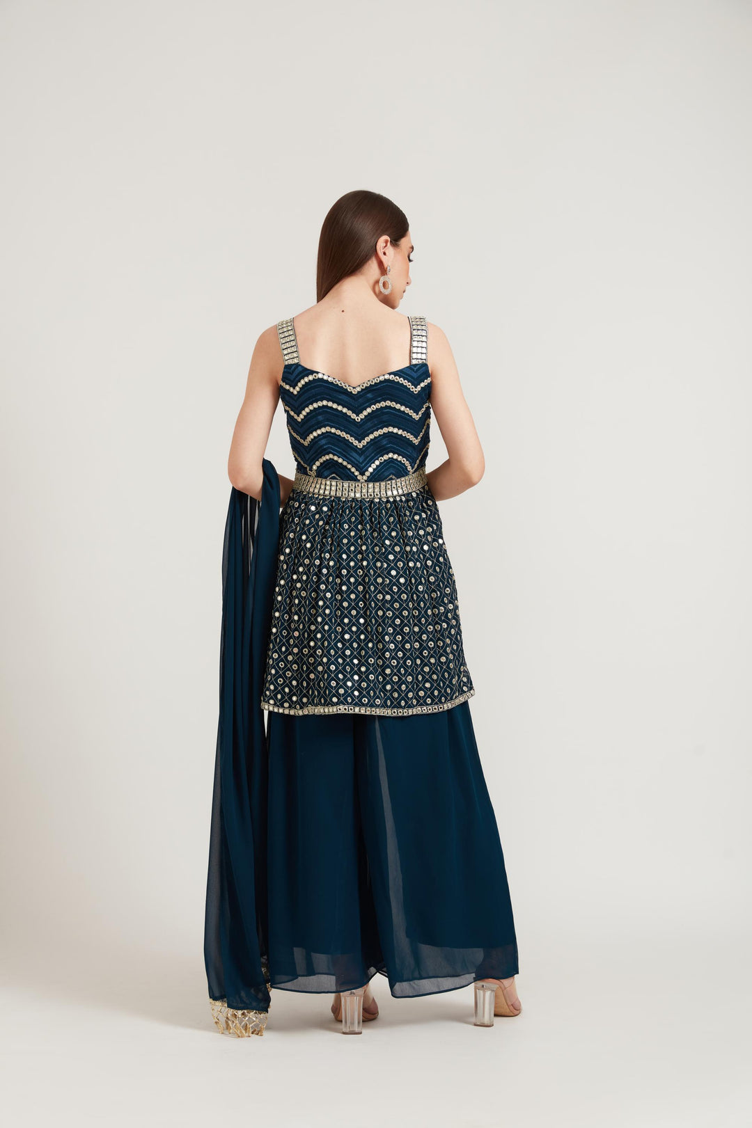 Neerus Blue Georgette Embroidered Anarkali Kurta Set - detail view 2