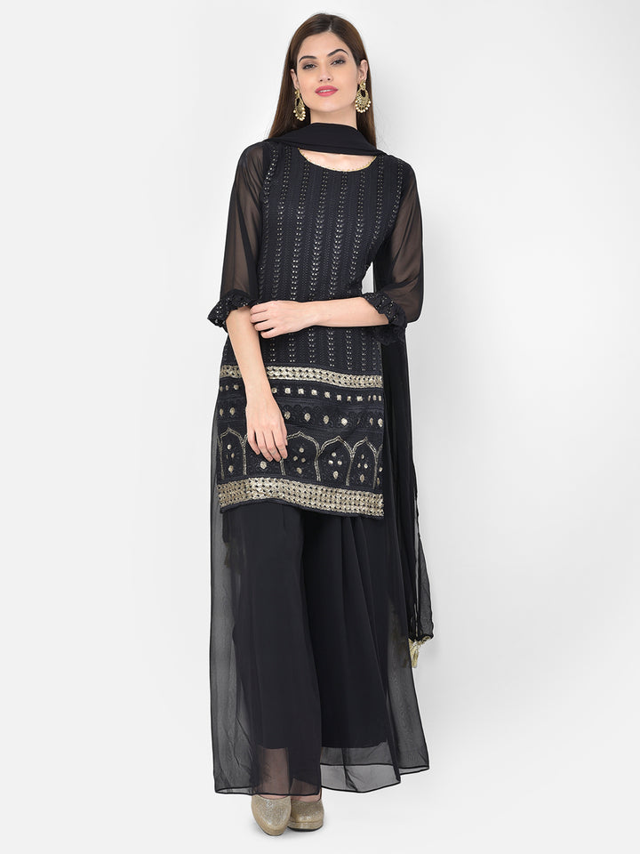 Neerus Black Color Georgette Fabric Salwar Kameez