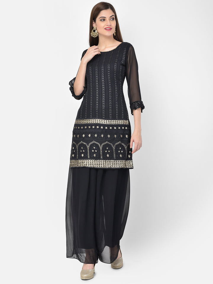 Neerus Black Color Georgette Fabric Salwar Kameez