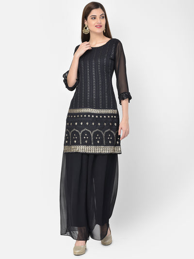 Neeru'S black color, georgette fabric salwar kameez