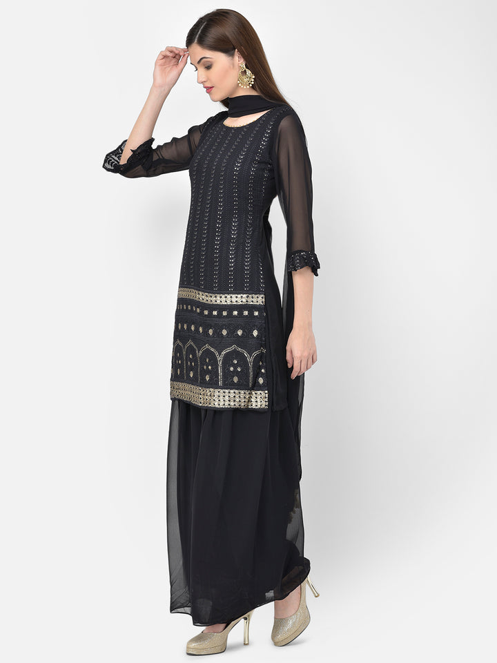 Neerus Black Color Georgette Fabric Salwar Kameez