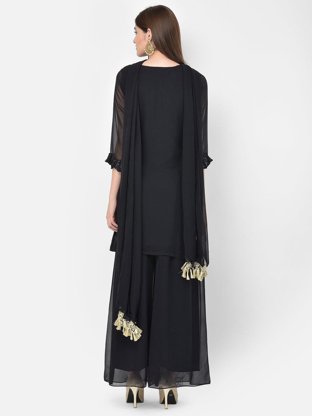 Neeru'S black color, georgette fabric salwar kameez