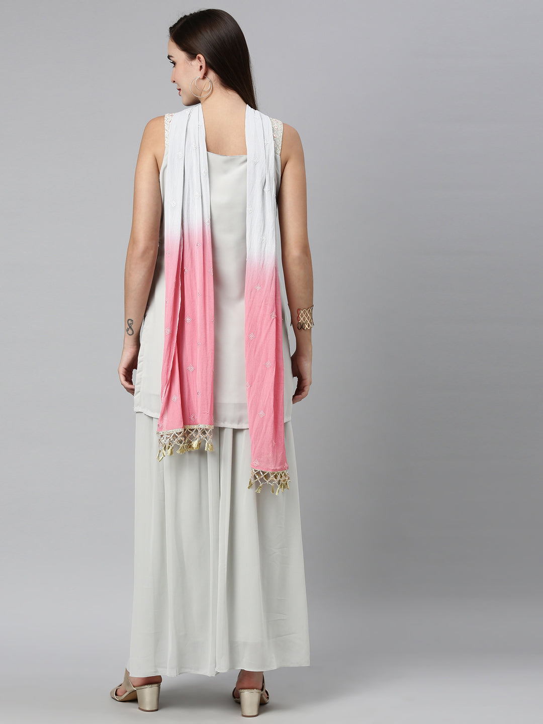 Neerus Grey Color Poly Georgette Fabric Kurta Sets With Dupatta