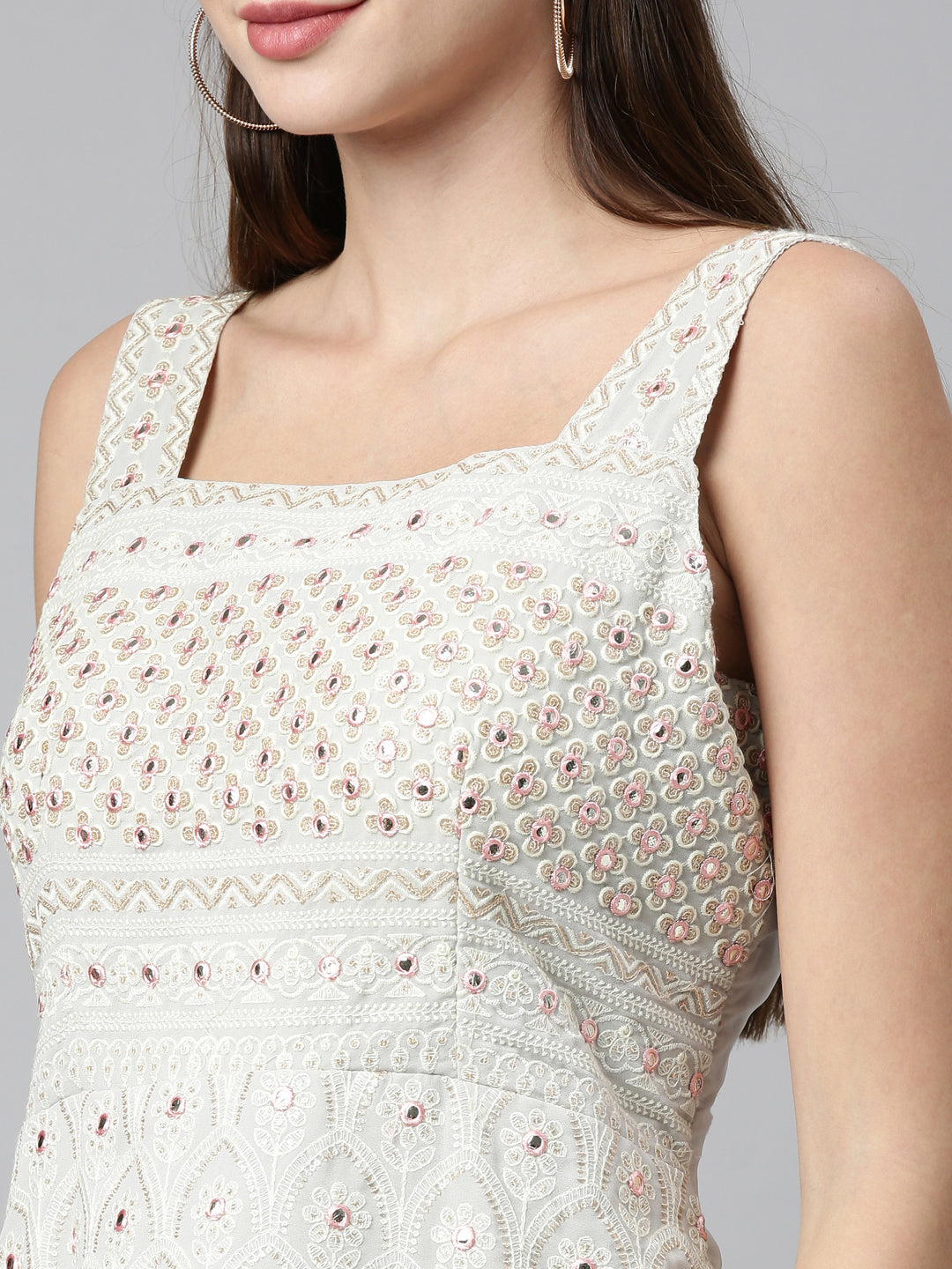 Neerus Grey Color Poly Georgette Fabric Kurta Sets With Dupatta