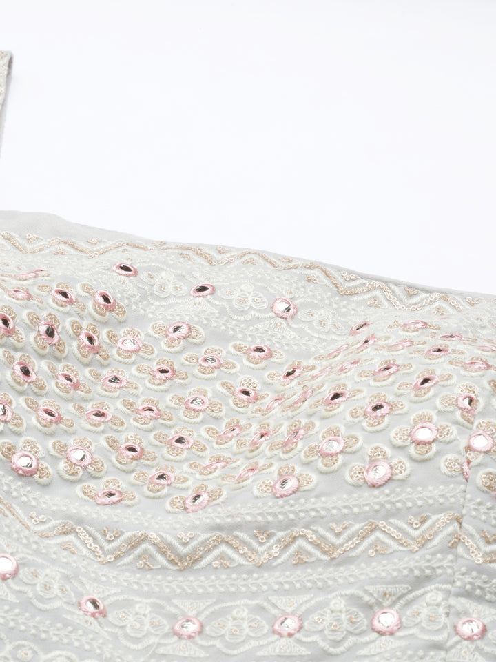 Neerus Grey Color Poly Georgette Fabric Kurta Sets With Dupatta