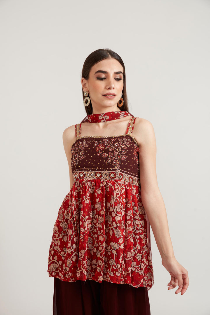 Neerus Maroon Color Georgette Fabric Suit Set