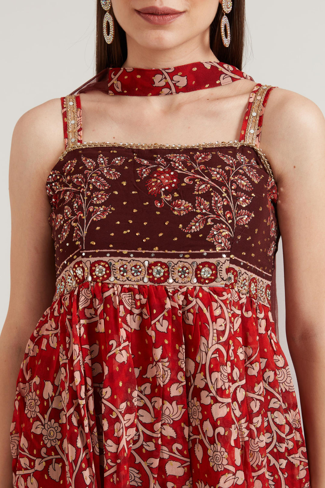 Neerus Maroon Color Georgette Fabric Suit Set