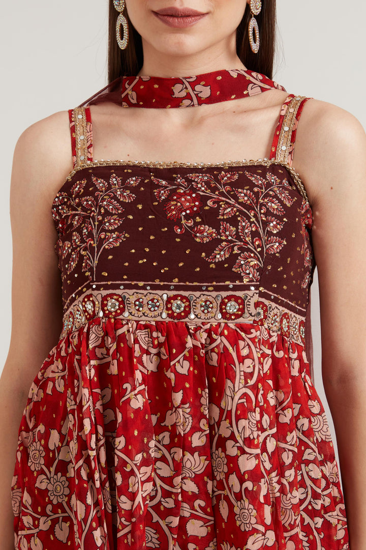 Neerus Maroon Color Georgette Fabric Suit Set