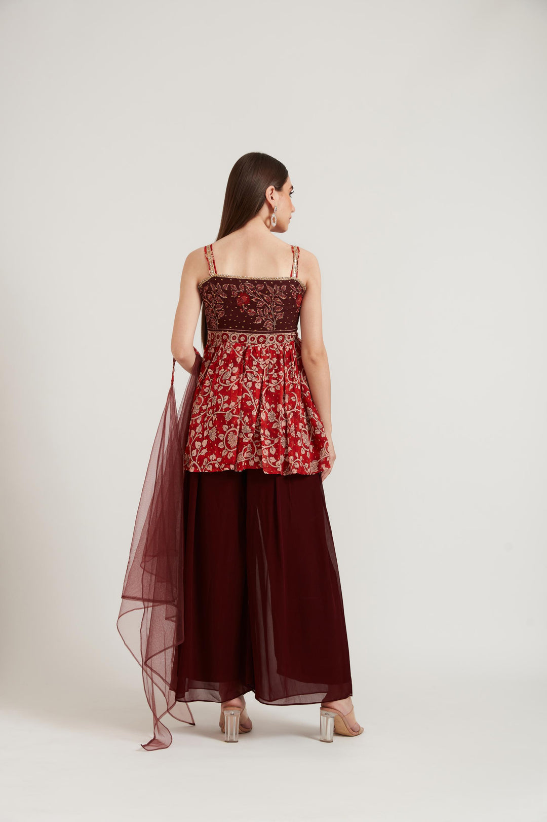 Neerus Maroon Color Georgette Fabric Suit Set