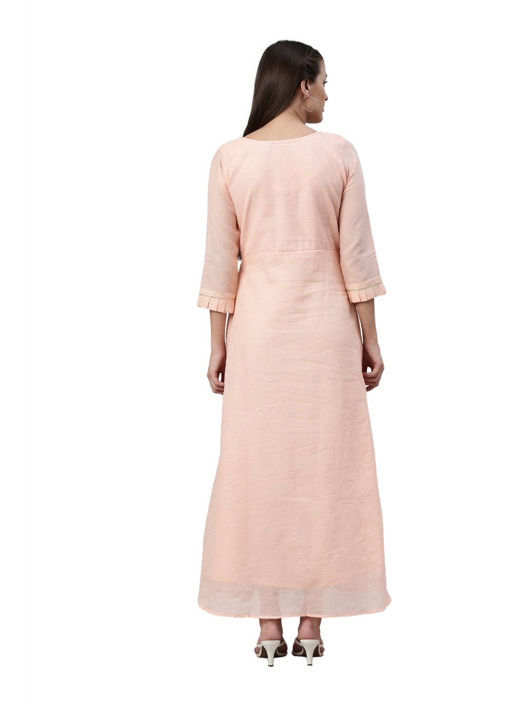 Neerus Peach Color Kota Fabric Kurta
