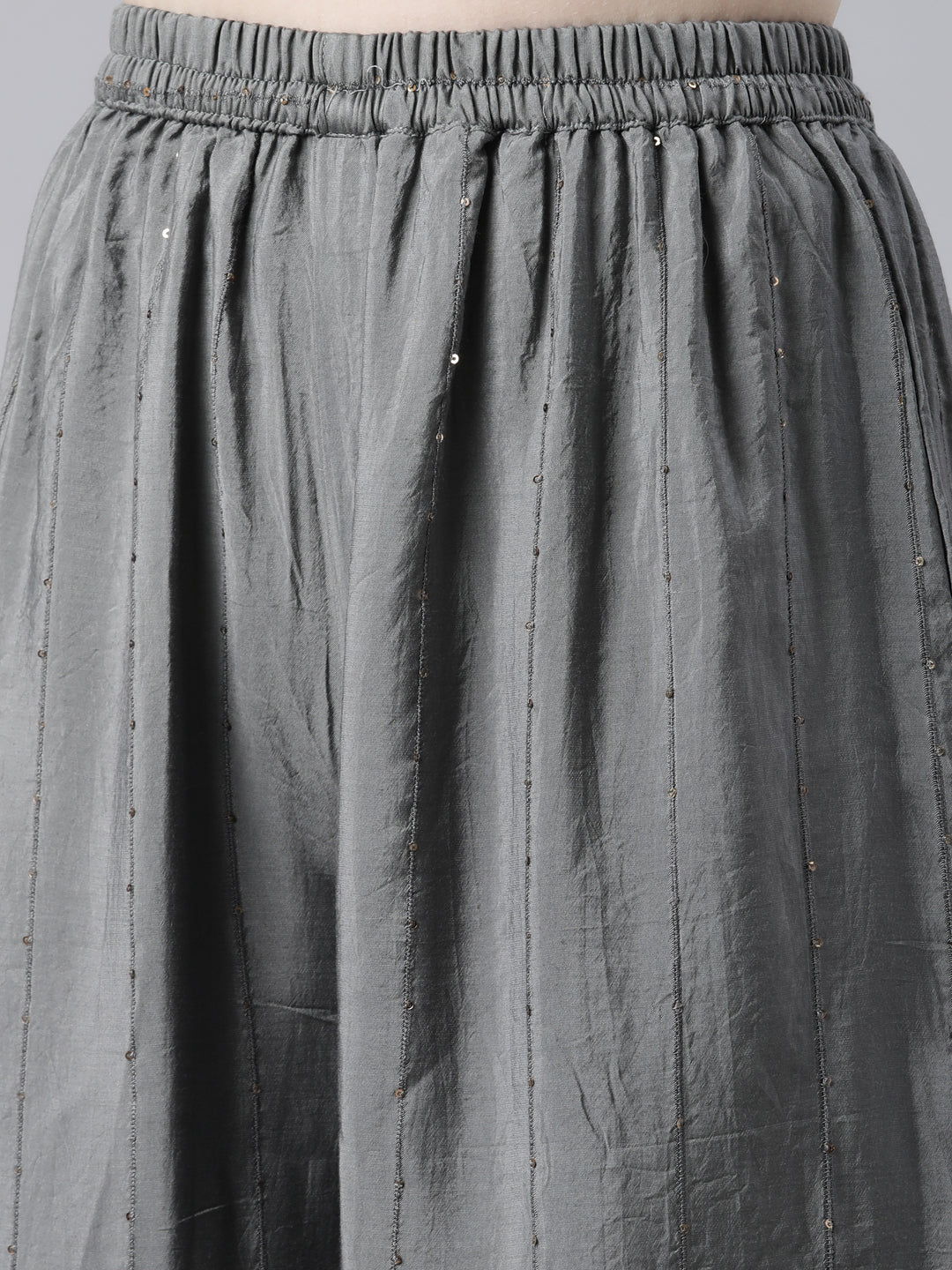 Neerus Grey printed kurta set with palazzo and dupatta - detail view 3
