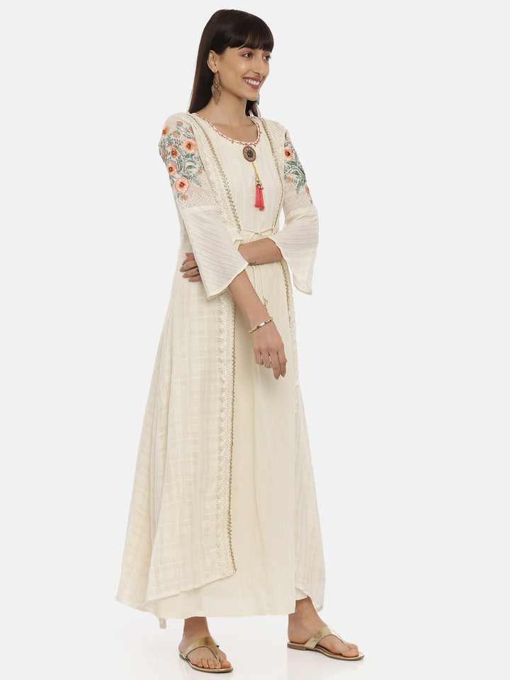 Neerus Beige cotton solid tunic dress - detail view 1