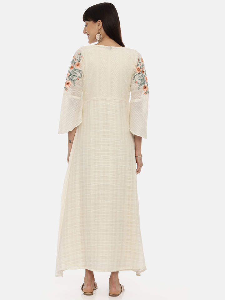 Neerus Beige cotton solid tunic dress - detail view 2