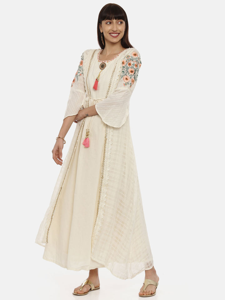 Neerus Beige cotton solid tunic dress - detail view 3