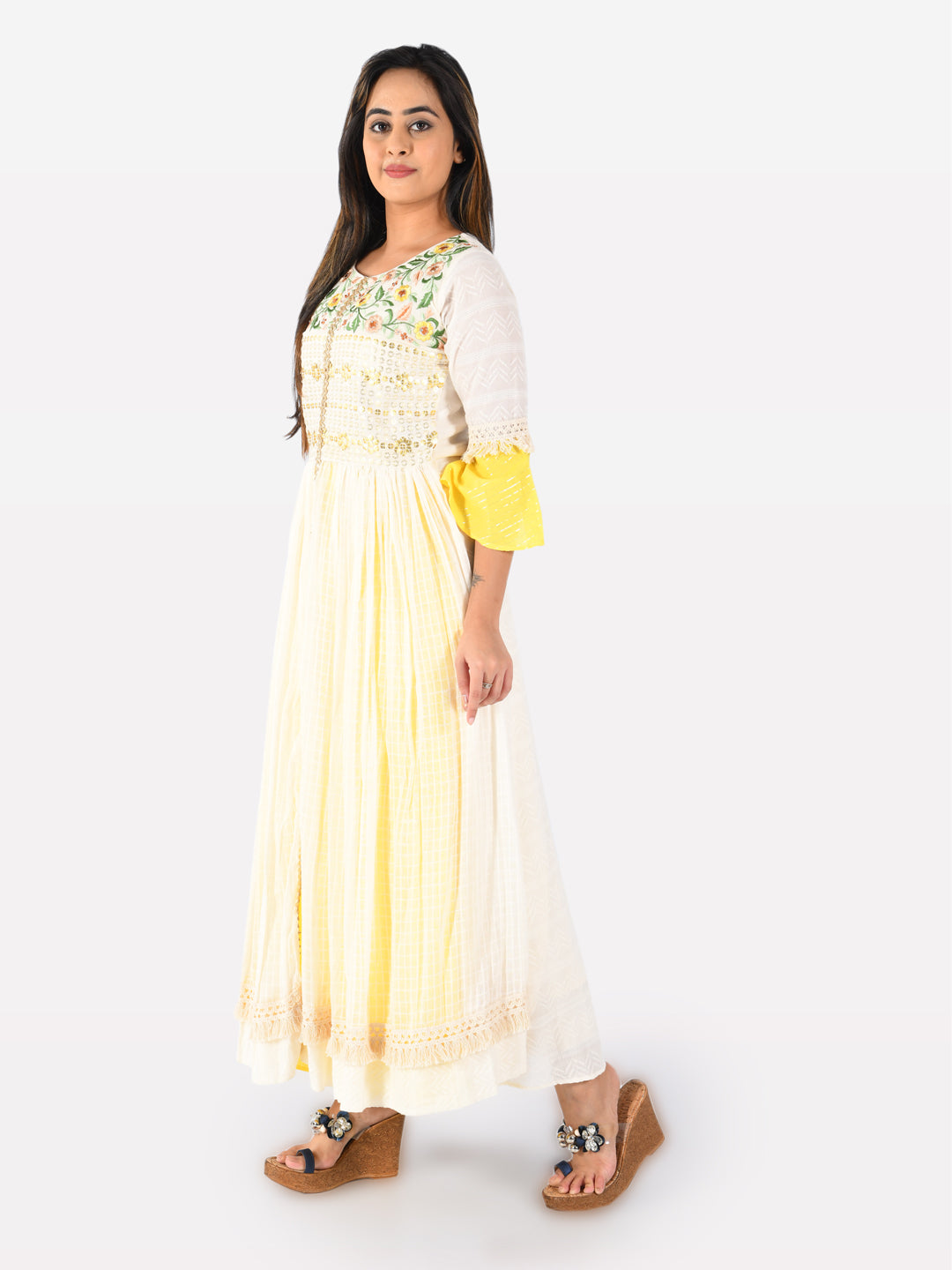 Neerus White cotton solid tunic dress - detail view 2