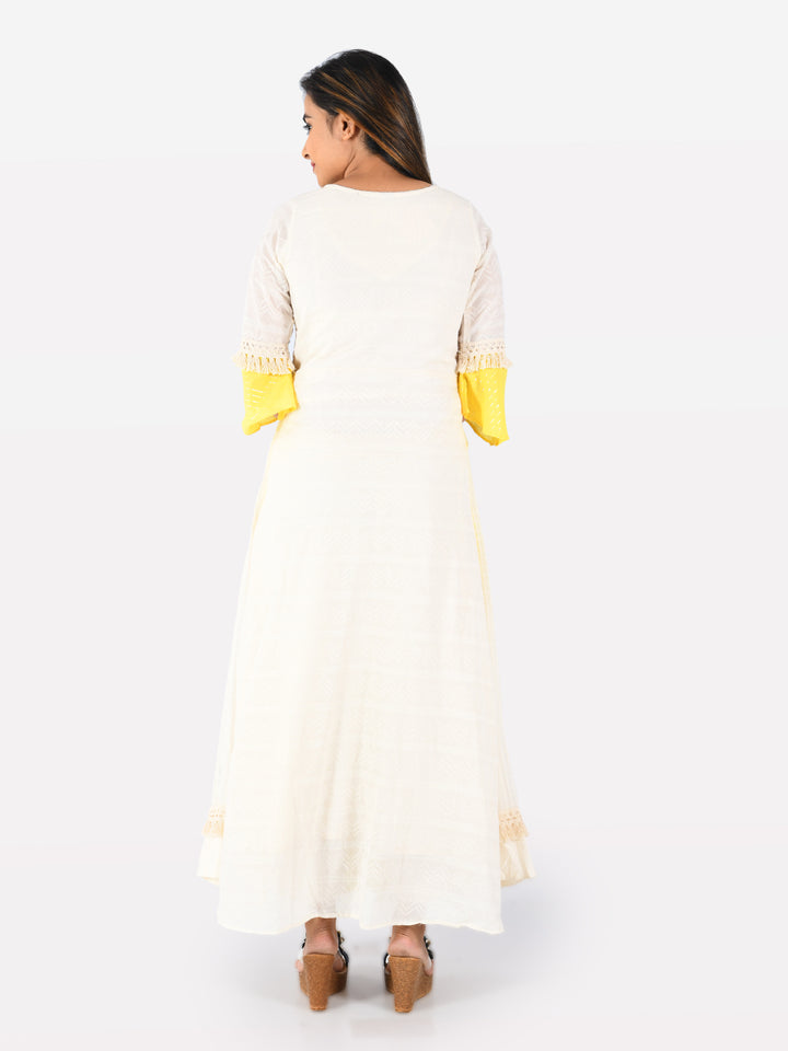 Neerus White cotton solid tunic dress - back view