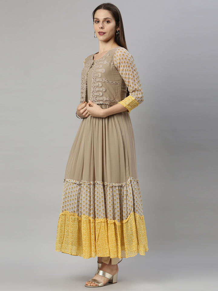 Neerus Grey georgette solid kurti - detail view 1