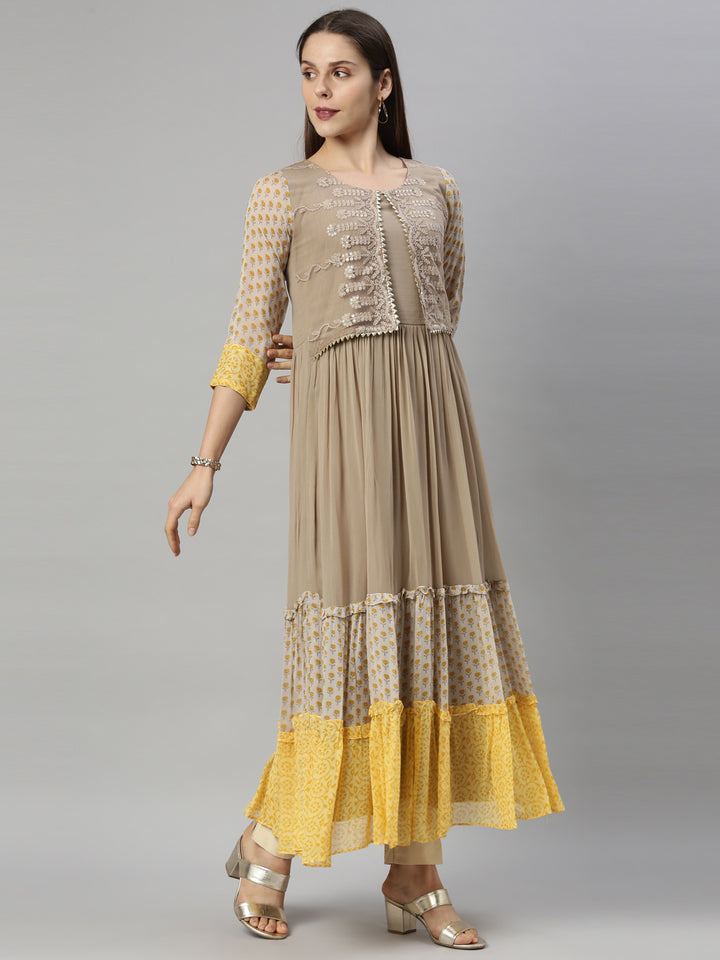 Neerus Grey georgette solid kurti - detail view 2