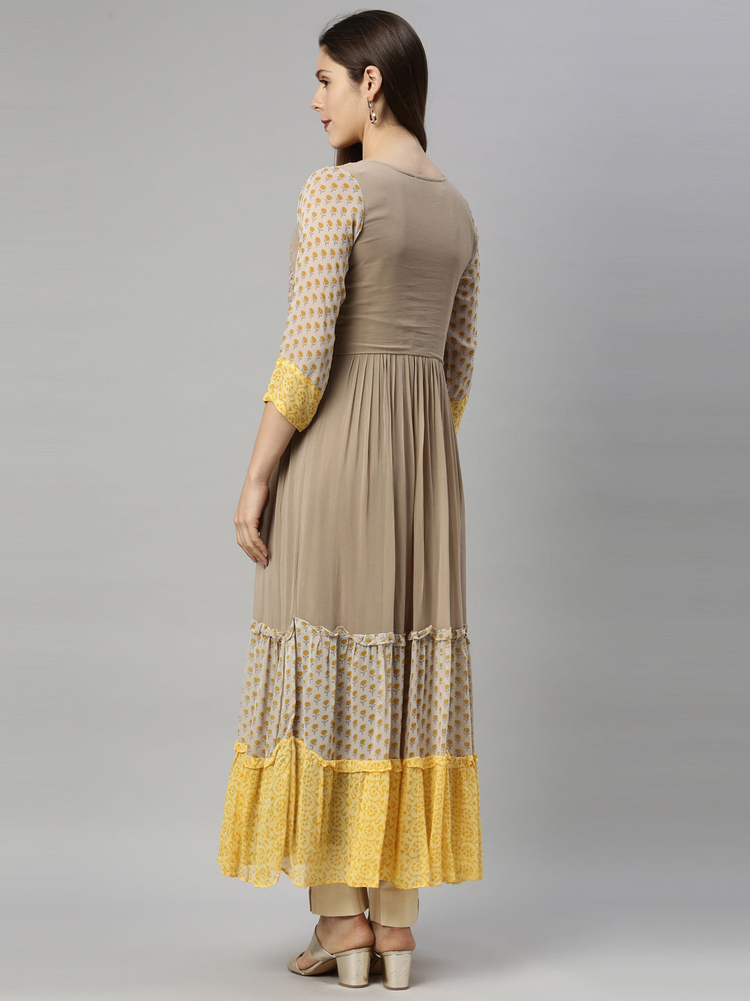 Neerus Grey georgette solid kurti - detail view 3