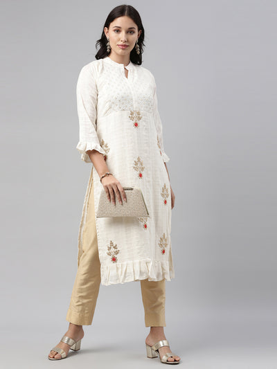 Neeru's Cream Color Cotton Fabric Tunic