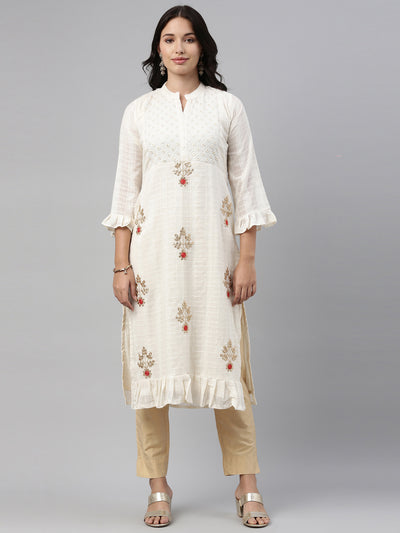 Neeru's Cream Color Cotton Fabric Tunic