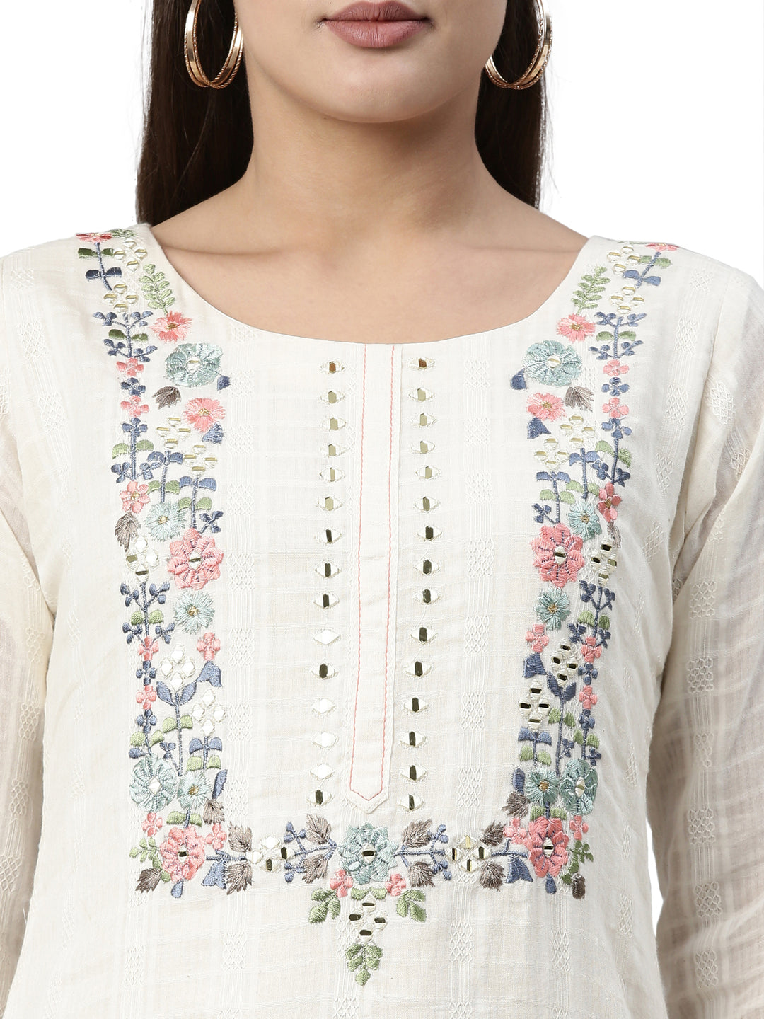 Neerus Beige cotton solid kurta - back view