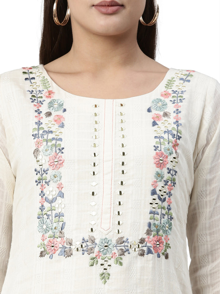 Neerus Beige cotton solid kurta - back view