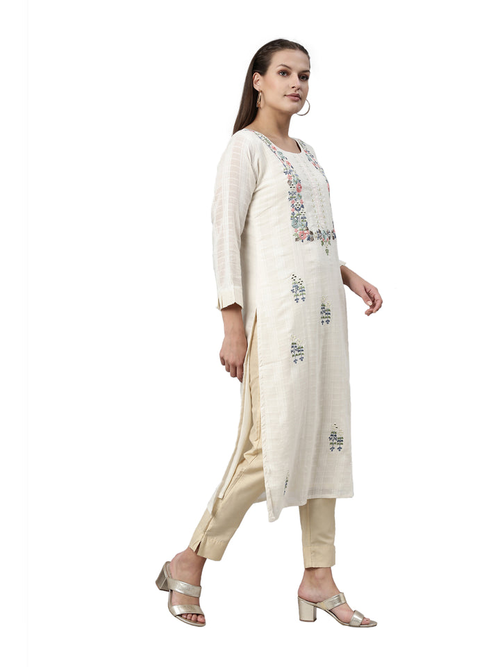 Neerus Beige cotton solid kurta - detail view 1
