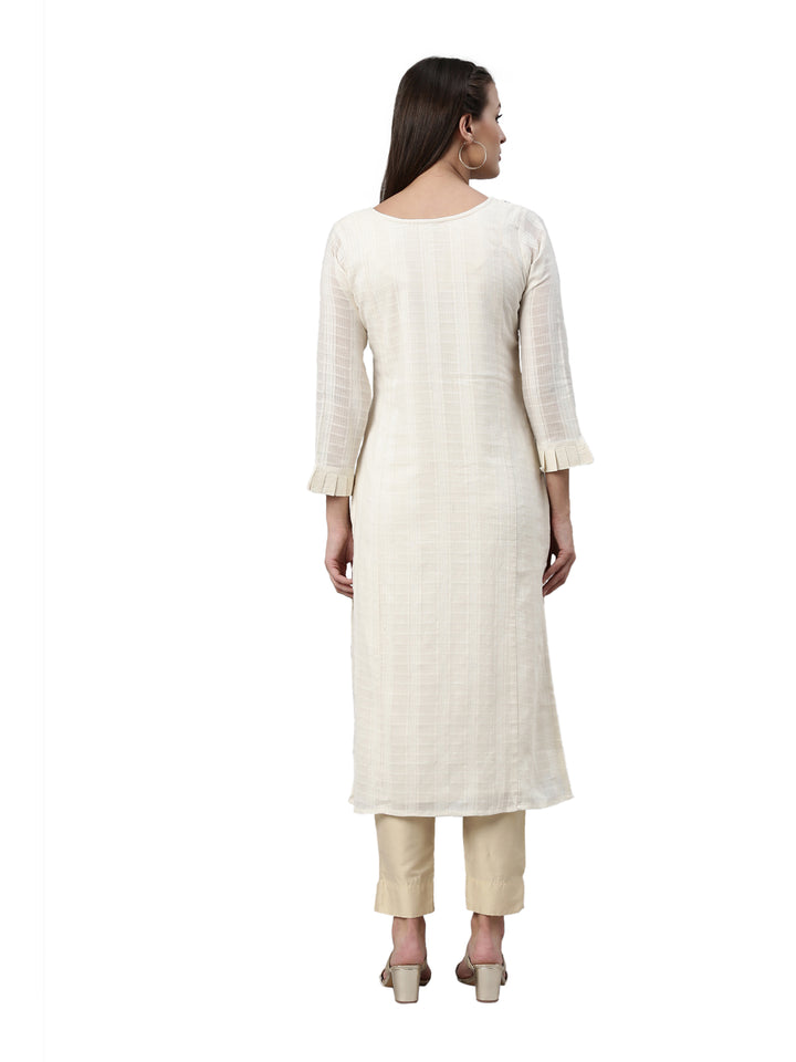 Neerus Beige cotton solid kurta - detail view 2