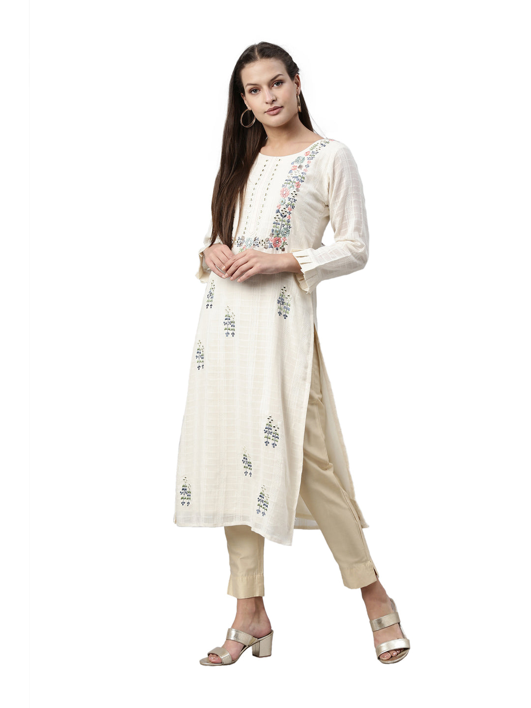 Neerus Beige cotton solid kurta - detail view 3