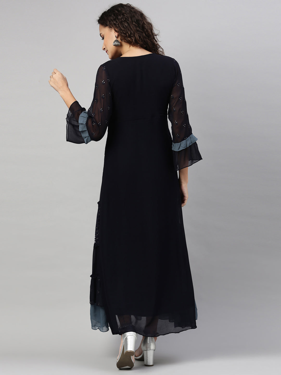 Neerus Navy Blue Color Georgette Fabric Kurta