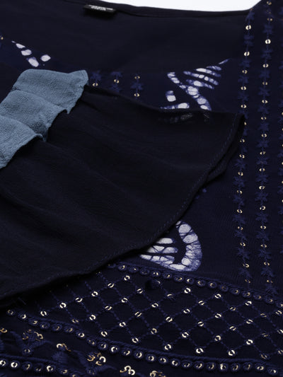 Neeru's Navy Blue Color Georgette Fabric Kurta