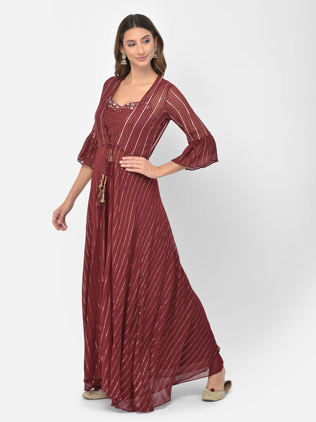 Neerus Maroon georgette embellished co-ord set - detail view 8