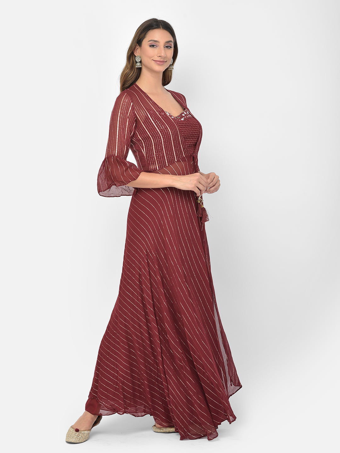 Neerus Maroon georgette embellished co-ord set - detail view 1